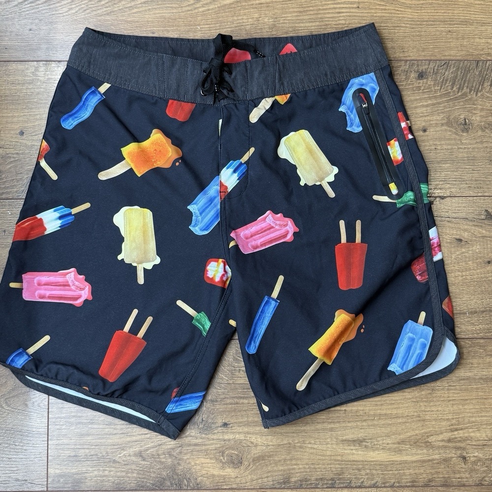KAVU Swim Trunks Board Shorts Men's M (33) Black Ice Cream Popsicle Bomb Pop